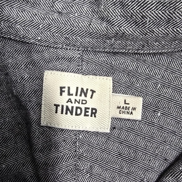 Flint and Tinder Shirt Mens Large Gray Herringbone Button Down Long Sleeve Twill - Picture 5 of 11
